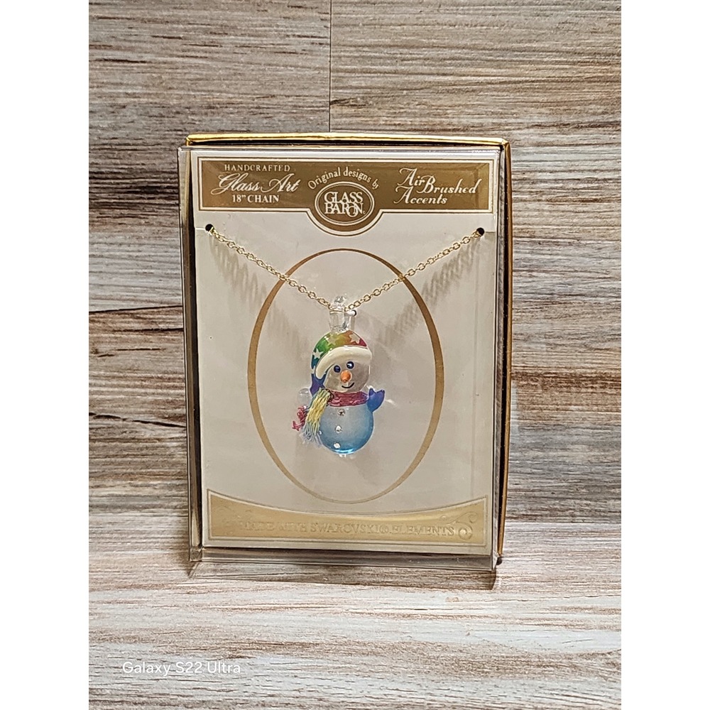 Glass Baron Snowman Necklace Handcrafted‎ Glass Art Swarovski Elements 18" Chain